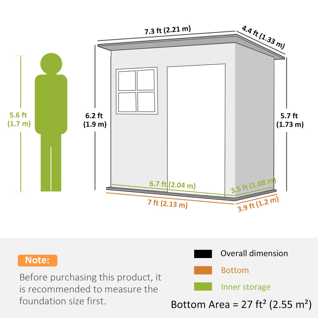 7 x 4ft Galvanised Steel Garden Shed, with Lock and Gloves Outsunny