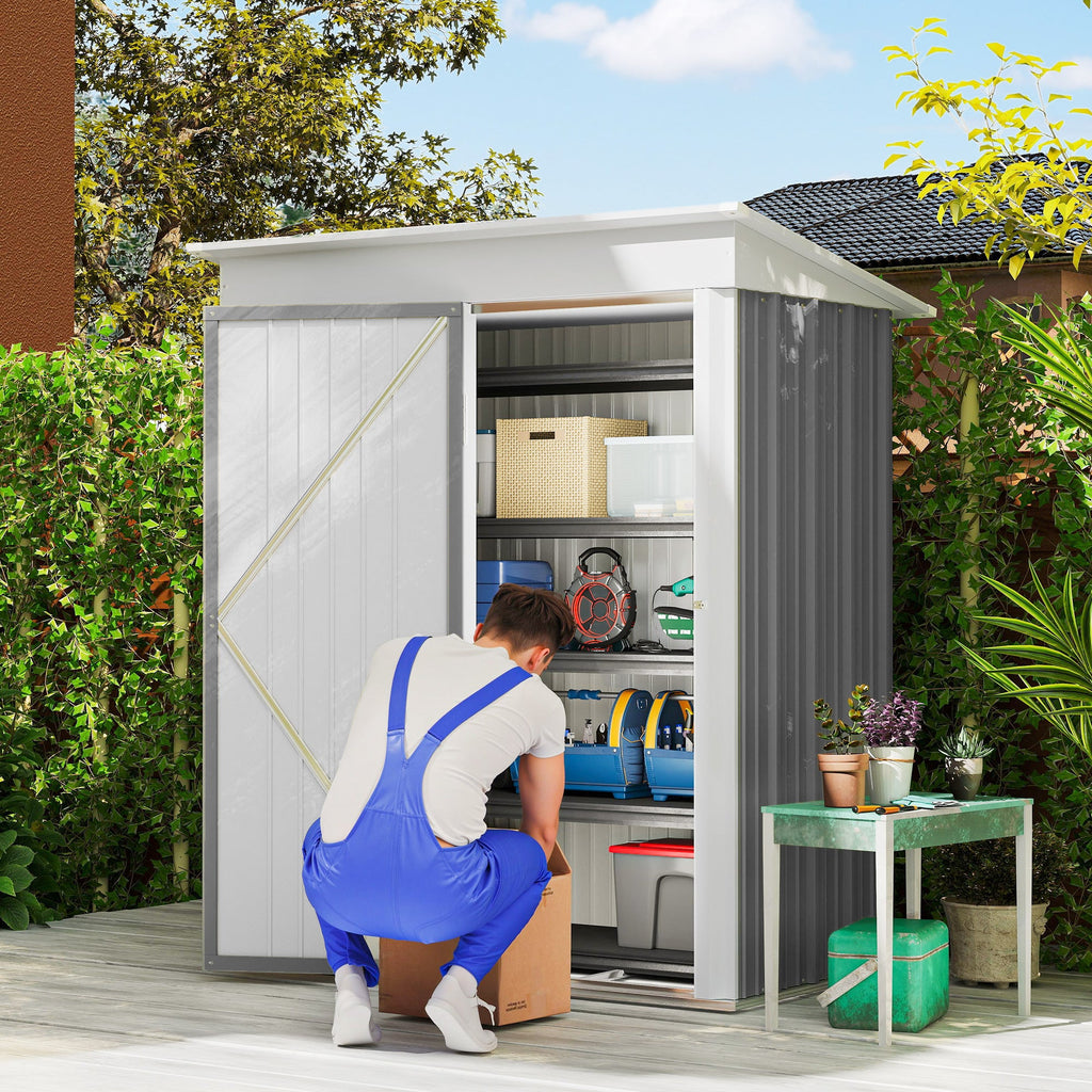 Metal Garden Shed, Outdoor Lean-to Shed for Tool Motor Bike, with Adjustable Shelf, Lock, Gloves, 5'x3'x6' Outsunny