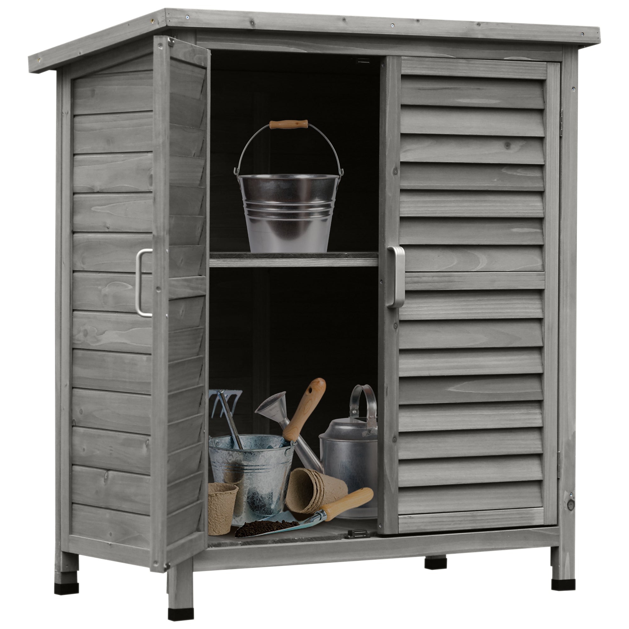 Garden Shed Wooden Garden Storage Shed 2 Door Unit Solid Fir Wood Garage Tool Organisation Cabinet, 87L x 46.5W x 96.5Hcm Outsunny