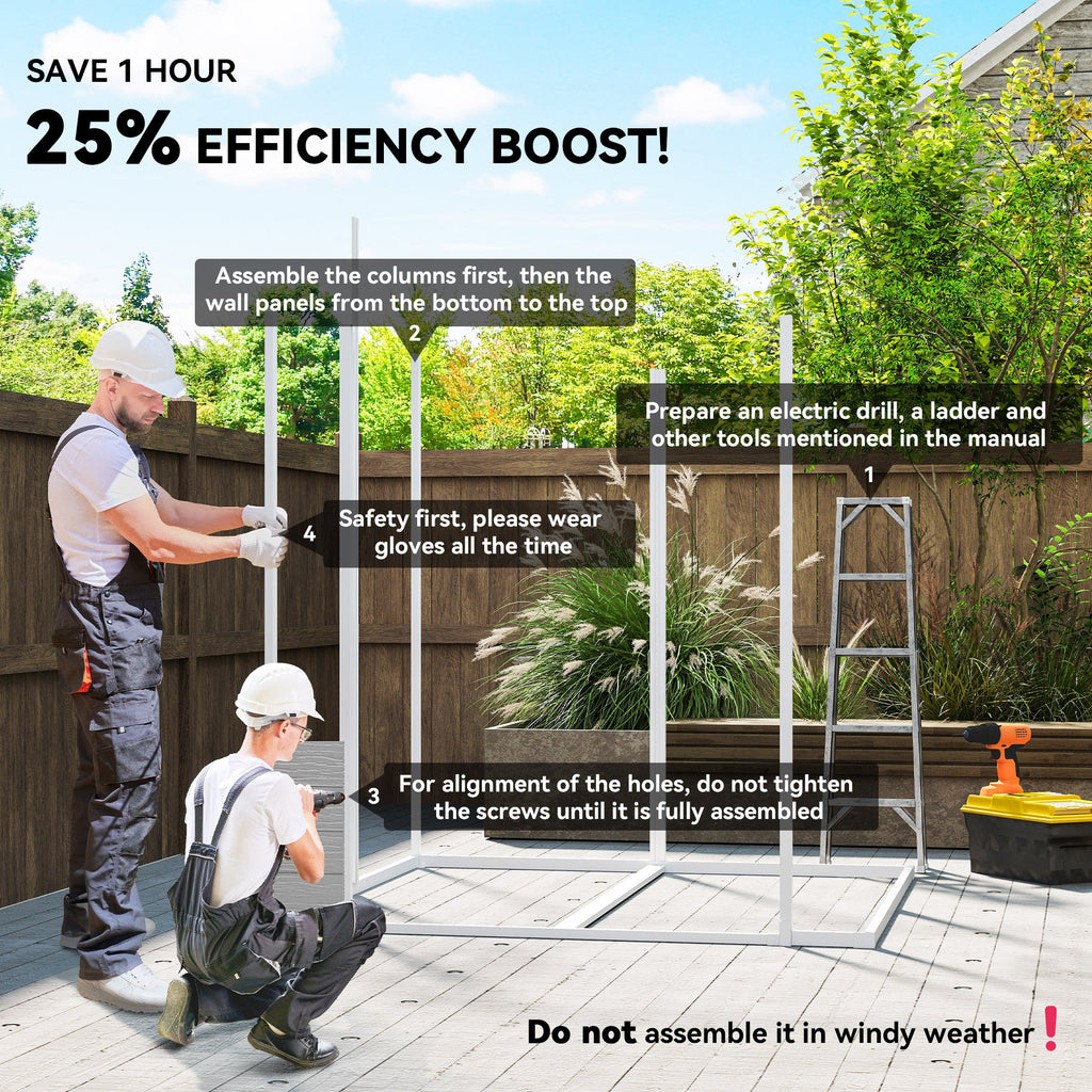 6 x 6ft Garden Shed with Floor, Window, Lockable Doors and Vents, Wood Effect Resin Tool Shed for Outdoor Patio, Grey Outsunny