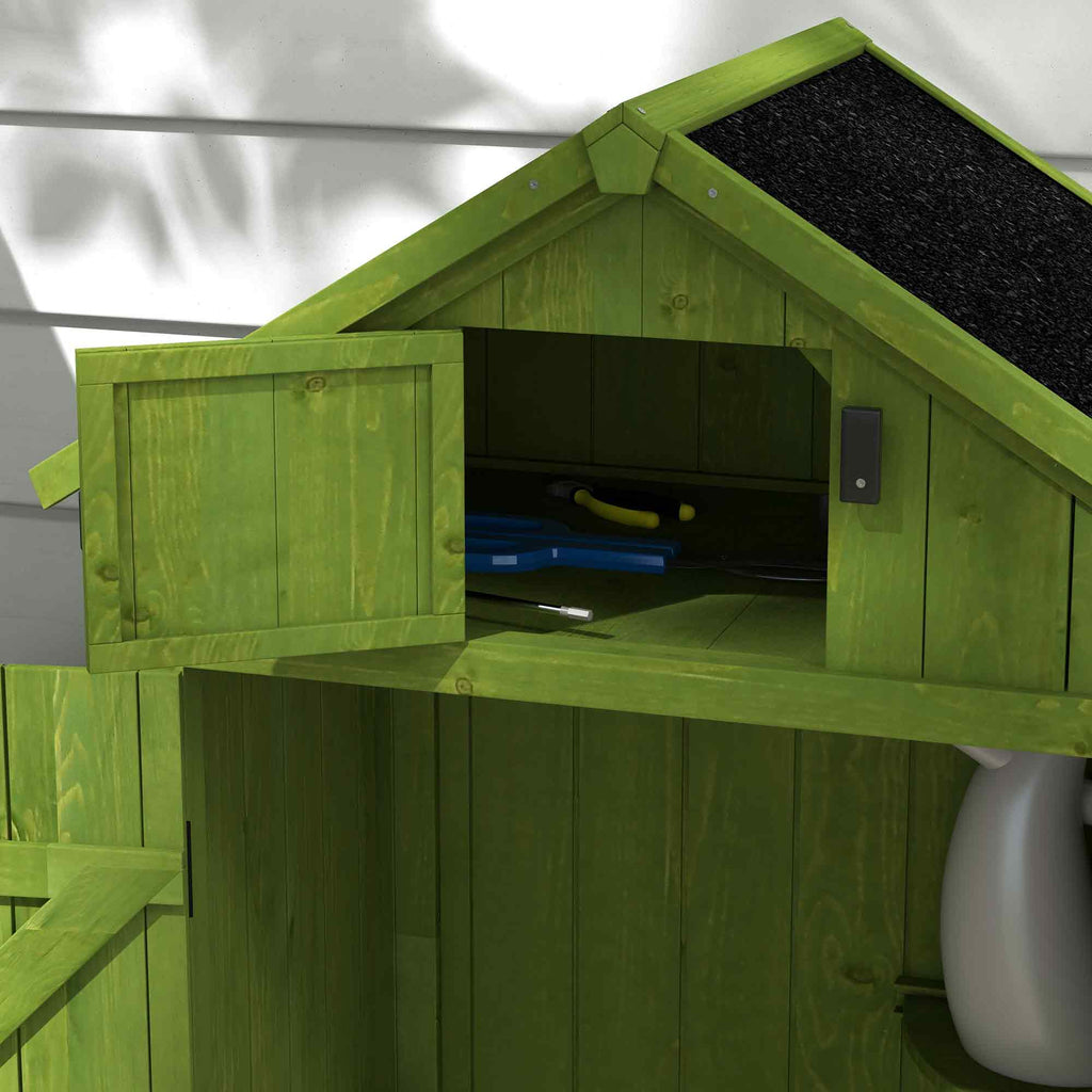 Small Shed, Tall Slim Wooden Garden Shed with 3 Removable Shelves and Roof Hatch, Compact Outdoor Tool Storage Cabinet with Asphalt Roof and Door Latch, 77 x 54.2 x 179 cm Outsunny