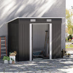 7 x 4ft Outdoor Storage Shed with Foundation Kit, Lean to Metal Garden Shed for Log, Rubbish Bin, Tool, Lawnmower, Bike, Patio and Lawn Use Outsunny