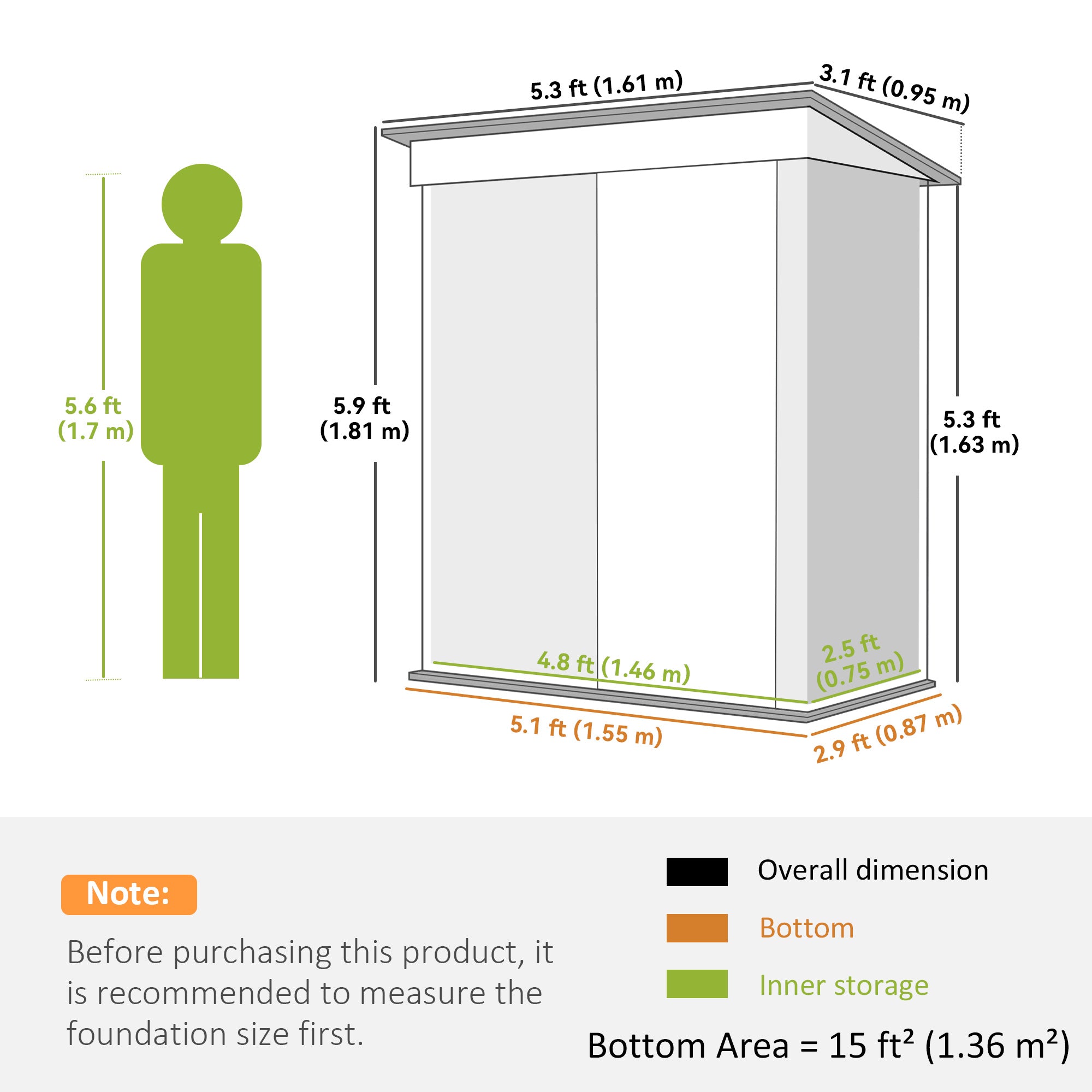 5 x 3ft Corrugated Steel Storage Shed, with Lock Outsunny