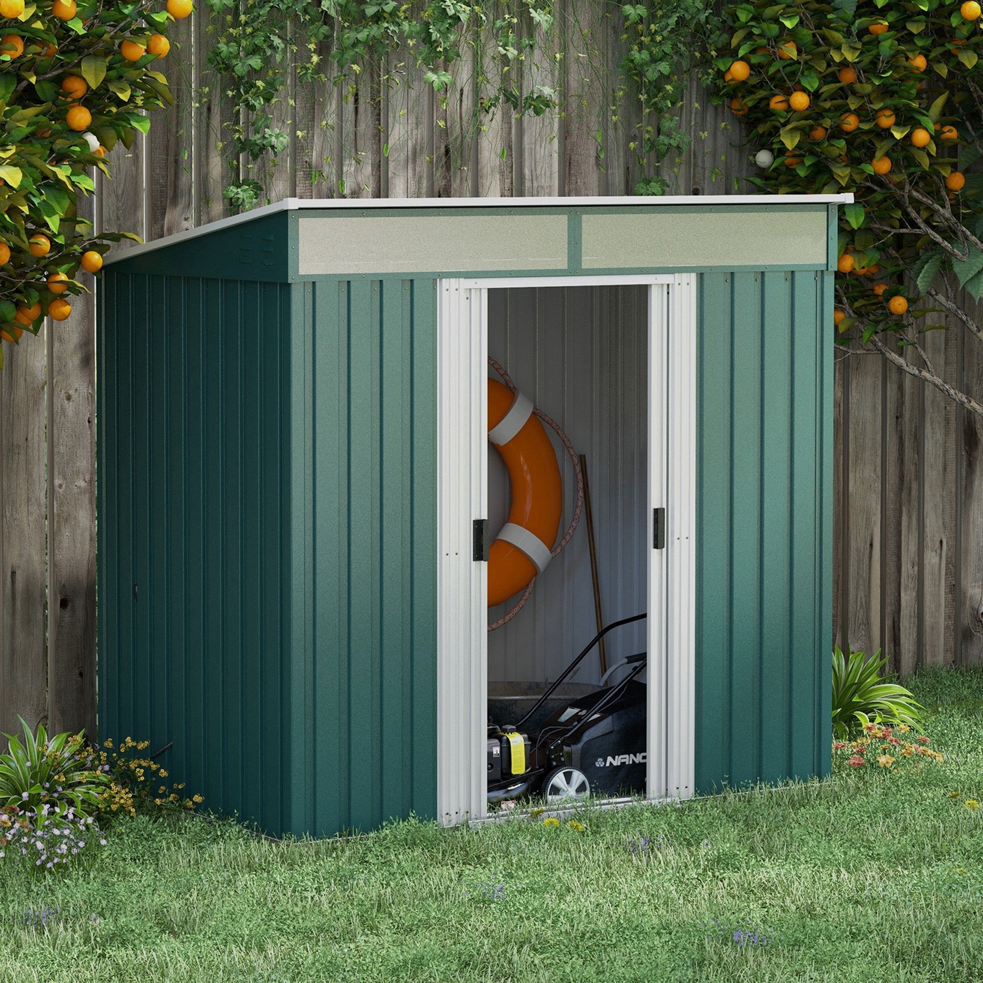 6.5 x 4FT Galvanised Metal Shed with Foundation Kit, Lockable Tool Garden Shed with Double Sliding Doors, Vents Outsunny