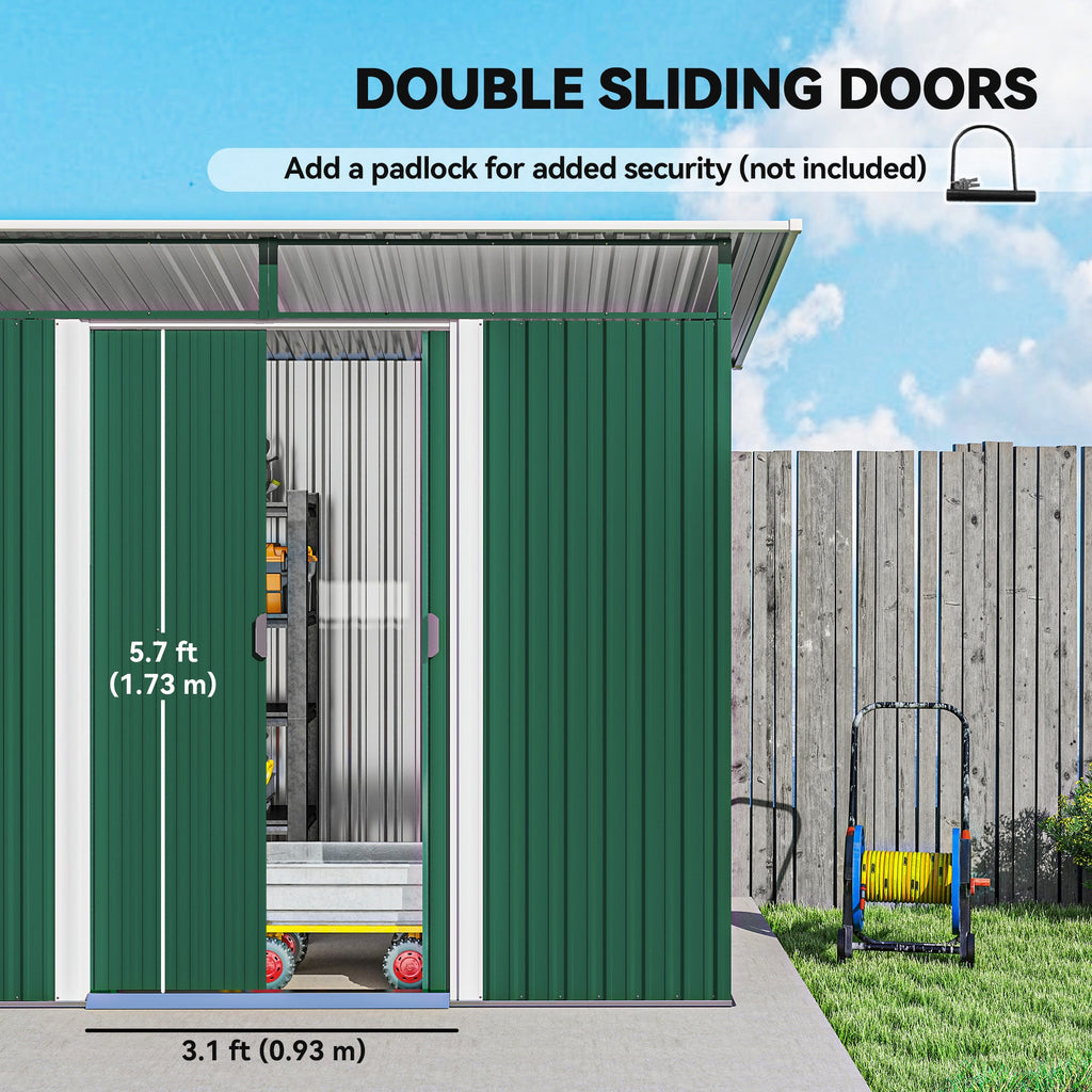 8.5 x 4ft Metal Shed with Lightsky Panels, Garden Storage Tool House with Double Doors for Garden, Patio and Lawn Outsunny