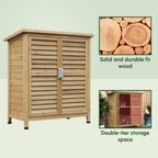Garden Shed Wooden Garden Storage Shed 2 Door Unit Solid Fir Wood Garage Tool Organisation Cabinet, 87L x 46.5W x 96.5Hcm, Natural Outsunny