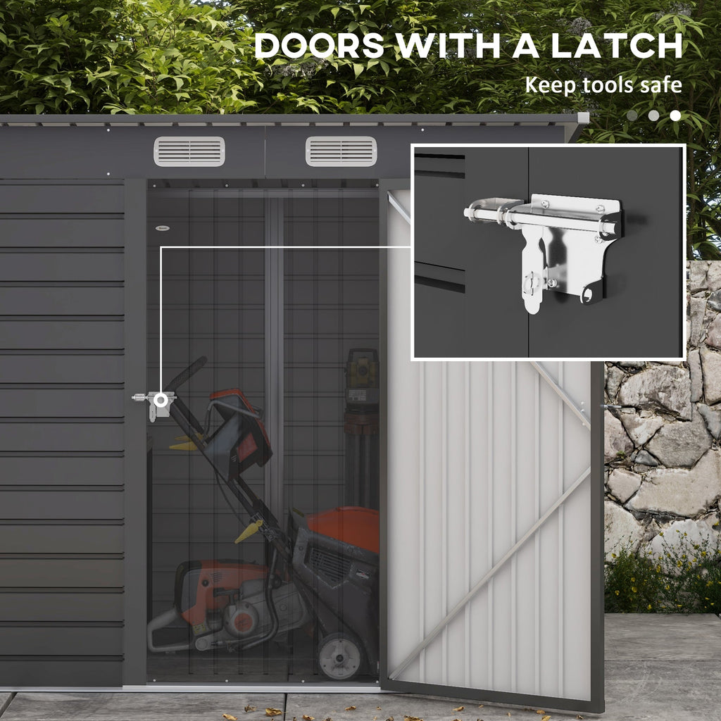 4 x 6ft Galvanised Metal Garden Shed, with Locking Door - Grey Outsunny