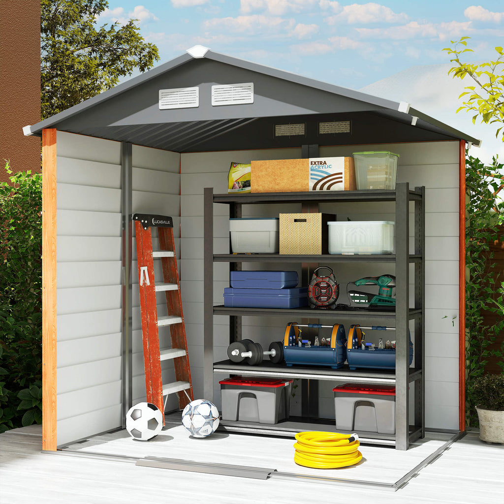 6.5 x 5ft Metal Garden Shed, House Hut Gardening Tool Storage with Ventilations, Sliding Door, Sloped Roof for Garden, Patio Outsunny