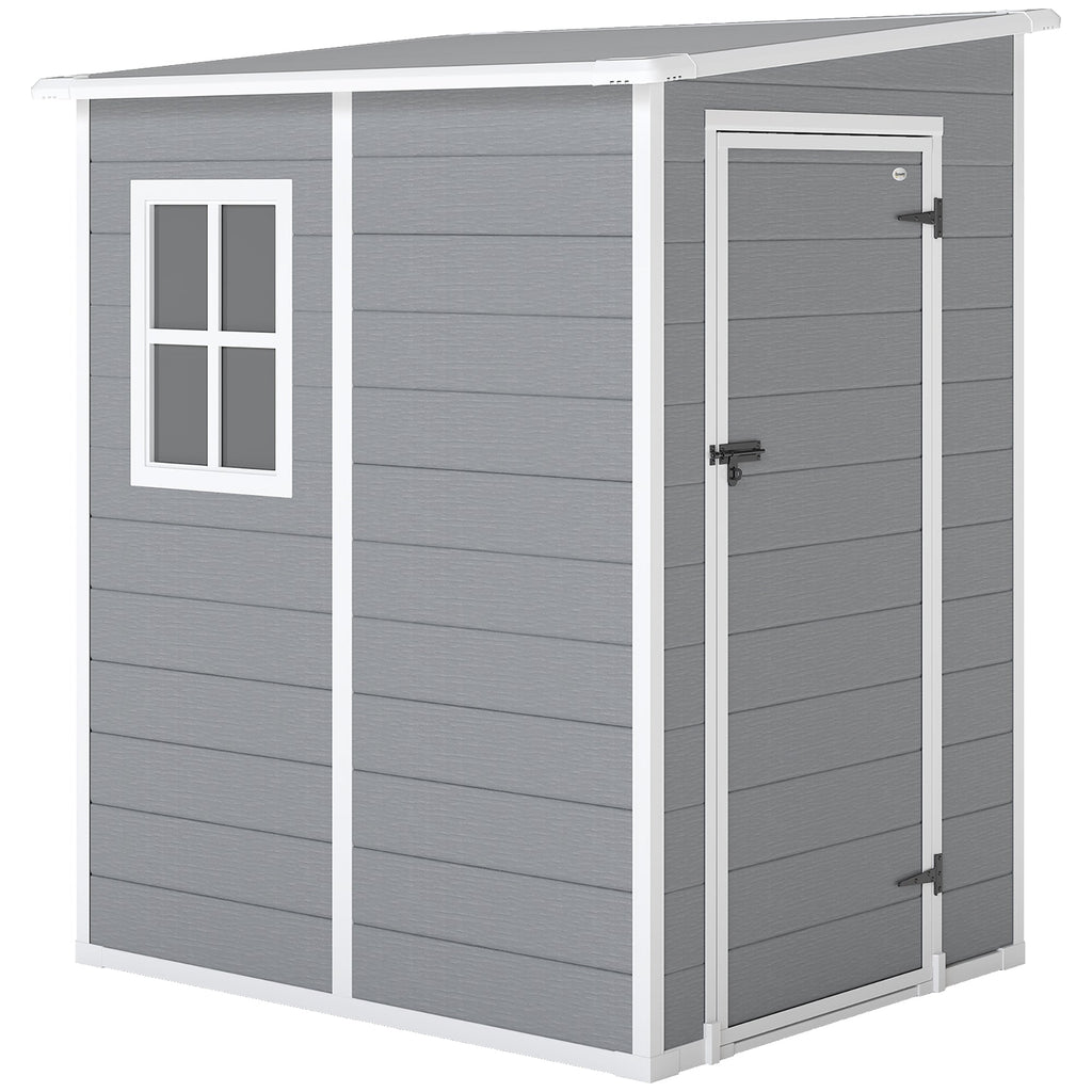 4'x5' Garden Storage Shed, Lean to Shed, Lockable Garden Shed with Window, Vent and Plastic Roof, Grey Outsunny