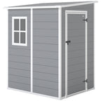4'x5' Garden Storage Shed, Lean to Shed, Lockable Garden Shed with Window, Vent and Plastic Roof, Grey Outsunny