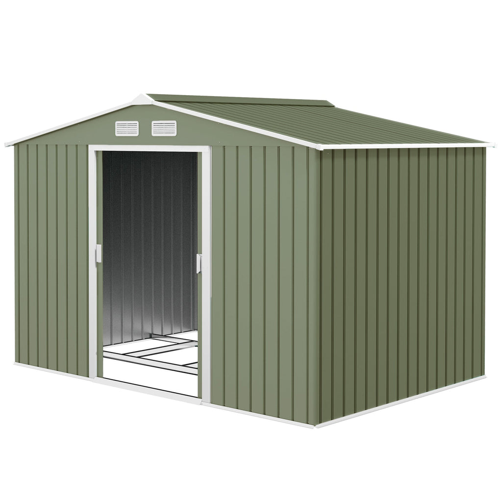 9 x 6ft Metal Garden Shed, Outdoor Storage Tool House with Ventilation Slots, Foundation Kit and Lockable Double Doors Outsunny