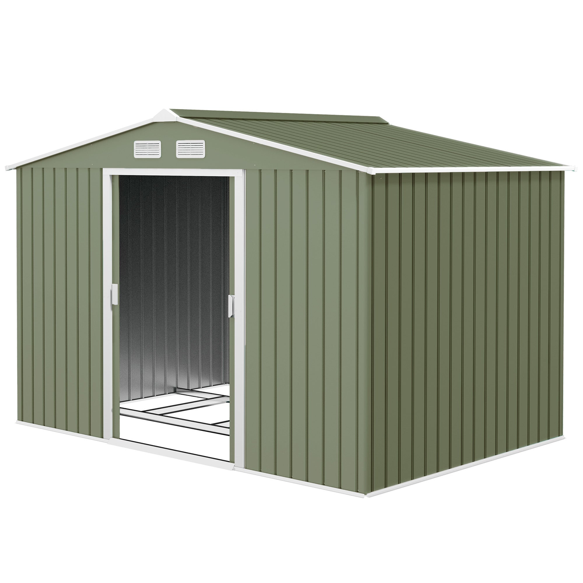 9 x 6ft Metal Garden Shed, Outdoor Storage Tool House with Ventilation Slots, Foundation Kit and Lockable Double Doors Outsunny