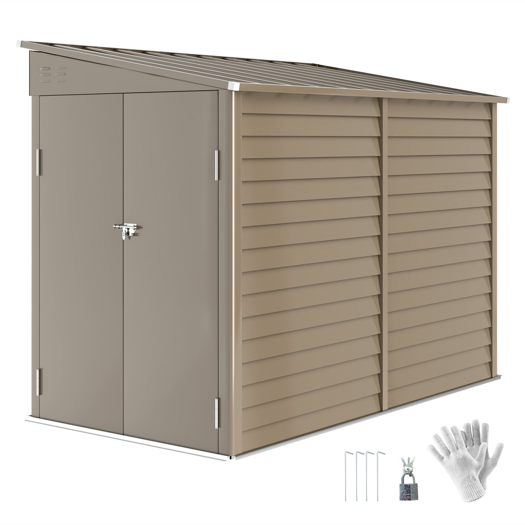5 x 9ft Galvanised Metal Garden Shed with Foundation Kit, Outdoor Lean-to Shed, Tool Storage House with Lockable Doors, Gloves and 2 Air Vents for Patio Outsunny