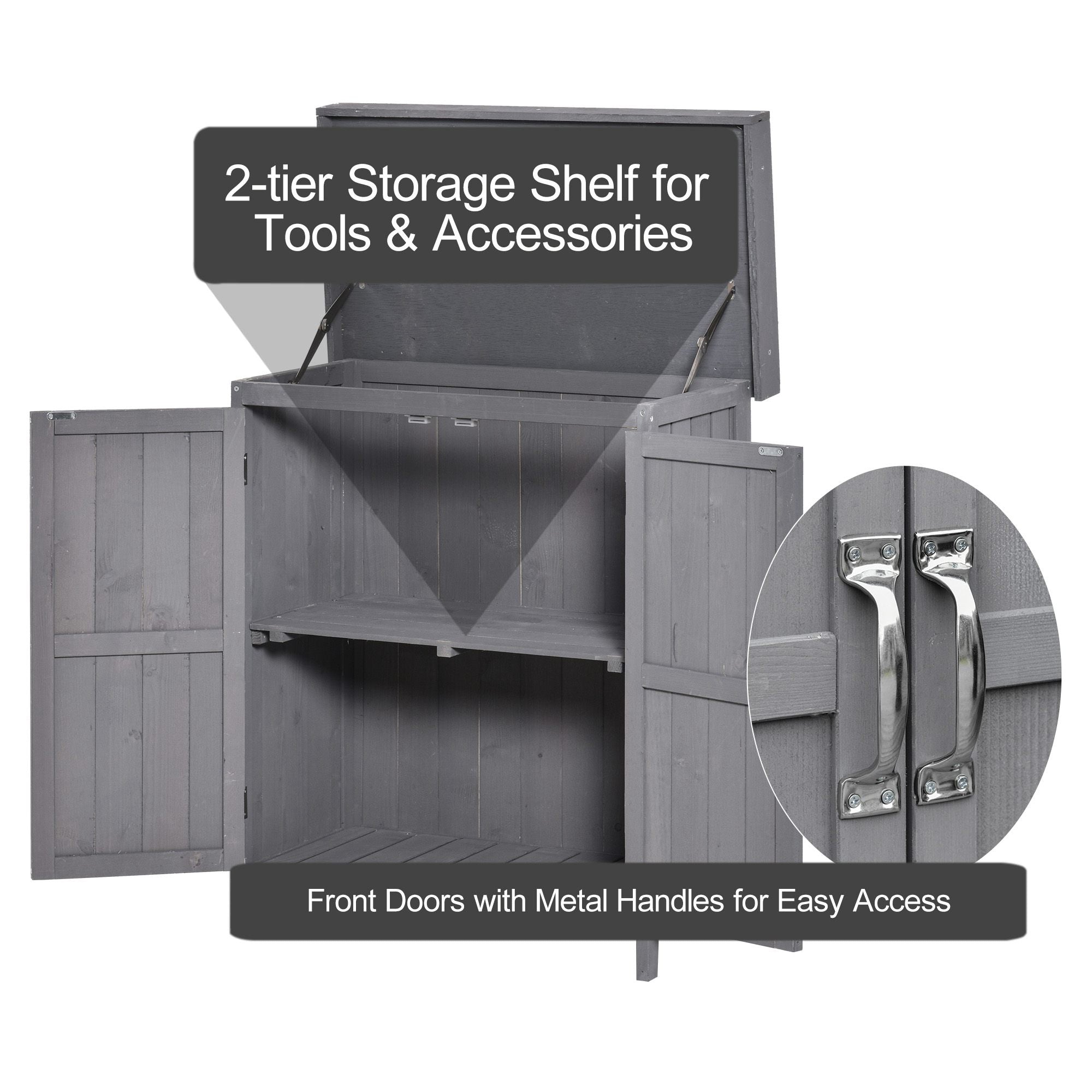 Small Shed, Wooden Garden Shed with Openable Hinged Roof and Removable Shelf, Outdoor Tool Storage Cabinet Chest with Double Doors, 74 x 43 x 88 cm Outsunny