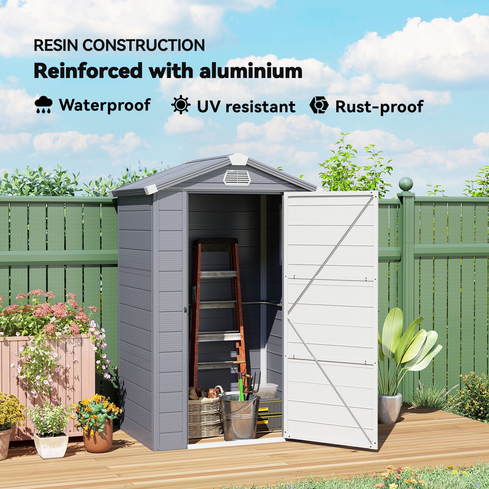 4.4ft x 3.3ft size Aluminium Frame and Plastic Wall Shed, with Foundation Outsunny