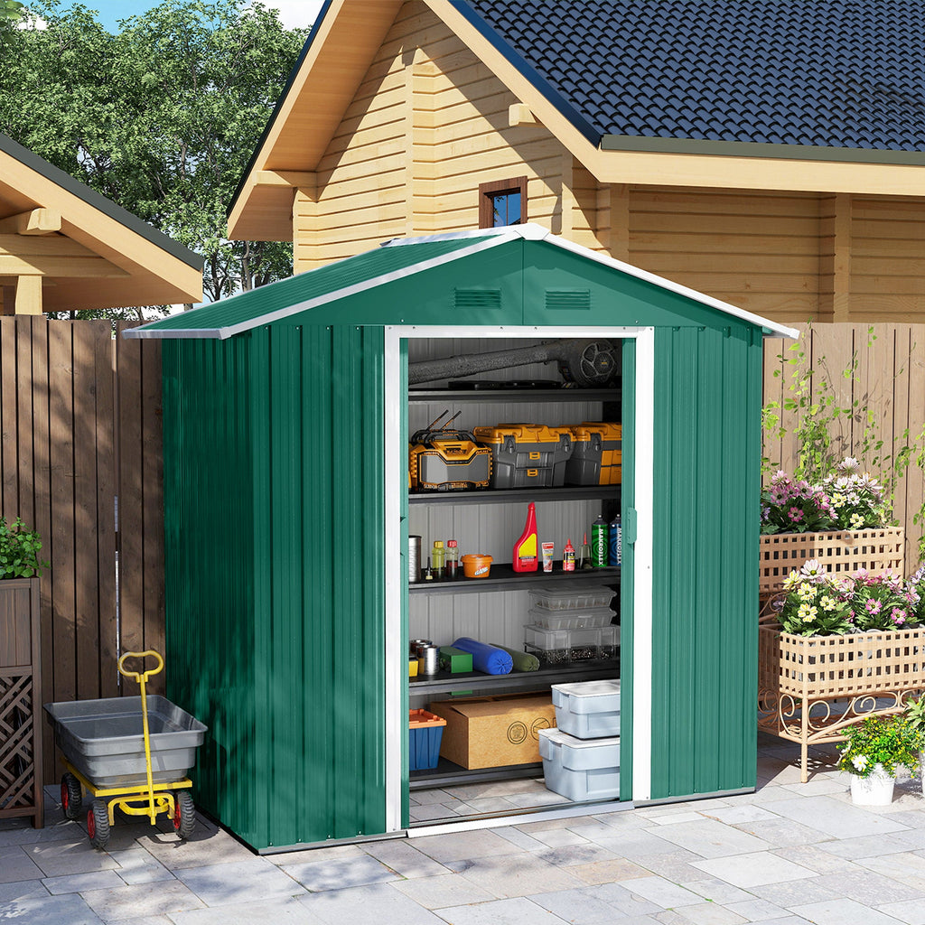 6.5ft x 3.5ft Metal Garden Storage Shed for Outdoor Tool Storage with Double Sliding Doors and 4 Vents Outsunny