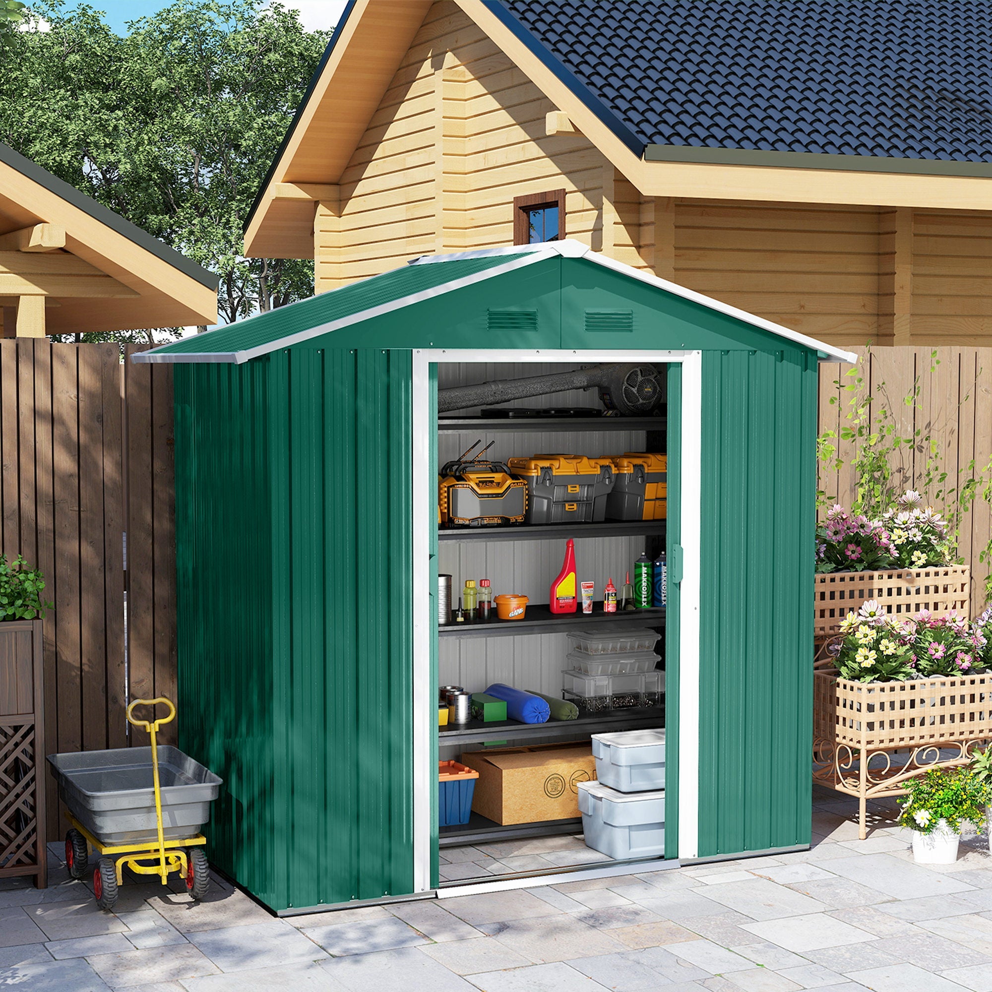 6.5ft x 3.5ft Metal Garden Storage Shed for Outdoor Tool Storage with Double Sliding Doors and 4 Vents Outsunny