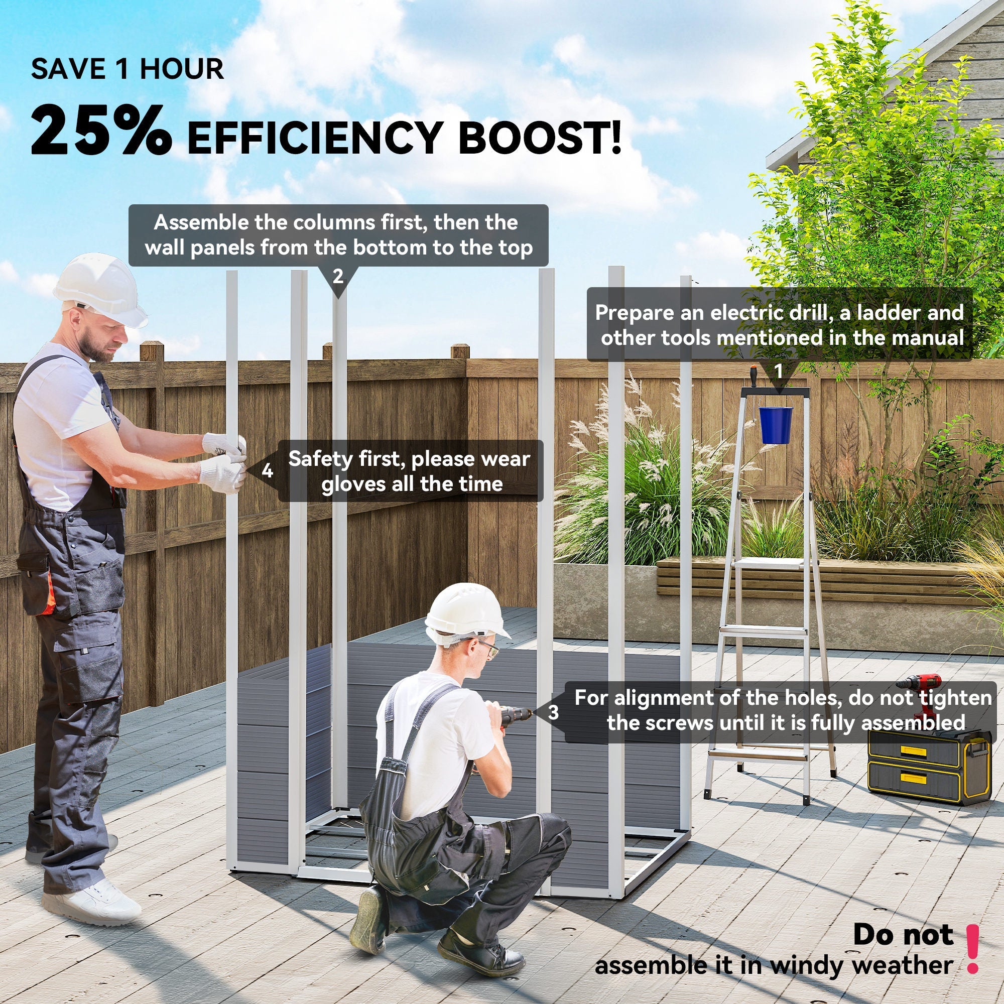 4.4ft x 3.3ft size Aluminium Frame and Plastic Wall Shed, with Foundation Outsunny