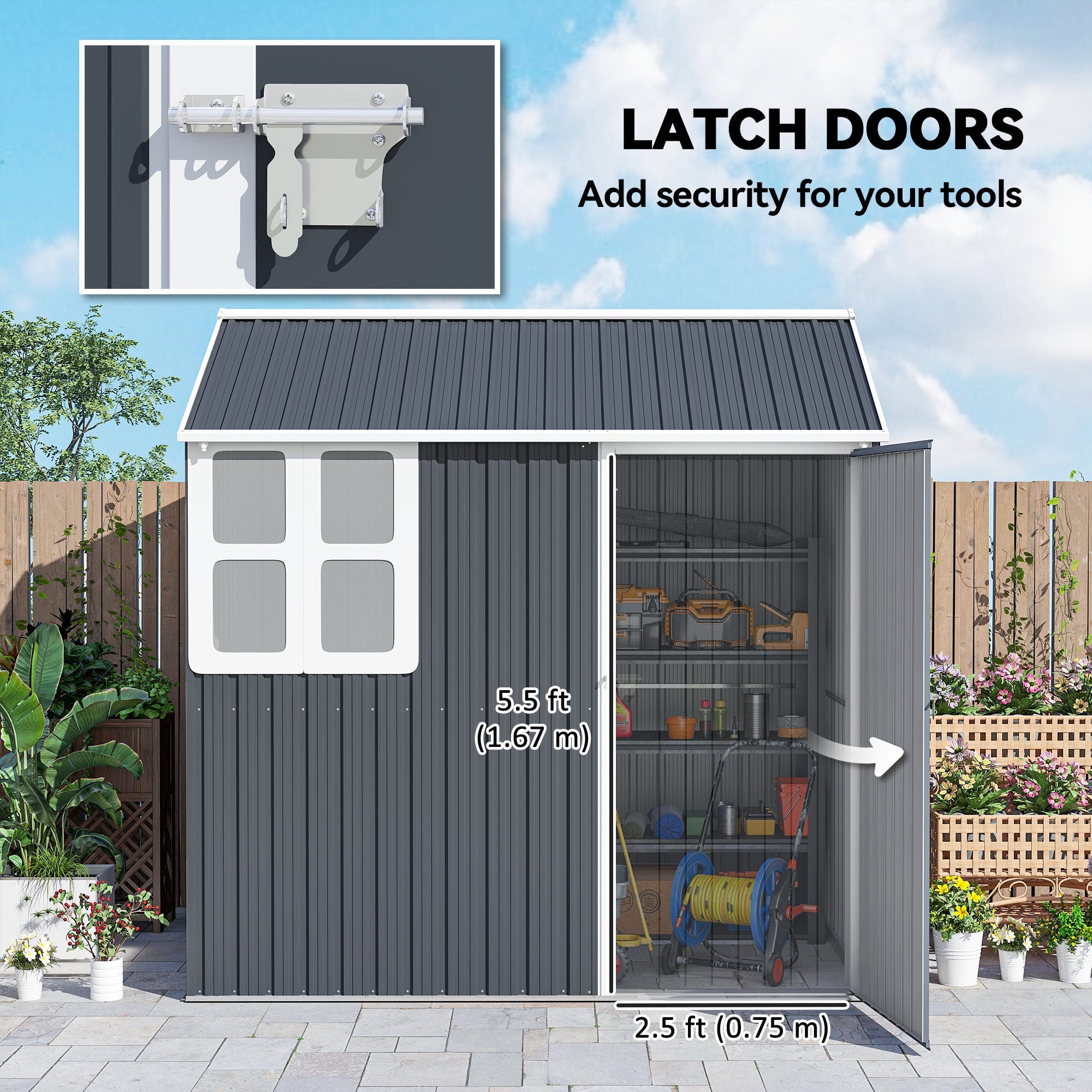 7 x 6ft Galvanised Garden Shed, with Latch Outsunny