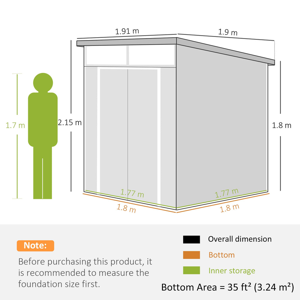 6 x 6ft Outdoor Storage Shed, Plastic Garden Shed with Windows and Air Vents, Outdoor Resin Tool Shed with Latch Doors for Garden, Deck Outsunny