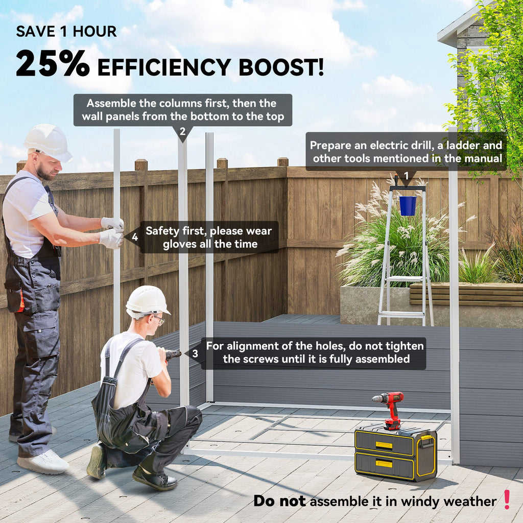 7.9ft x 6.2ft Aluminium Frame and Plastic Wall Shed, with Foundation Outsunny