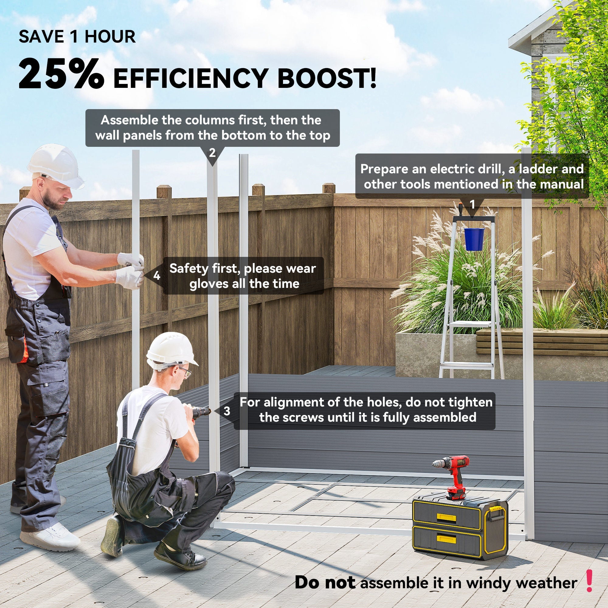 7.9ft x 6.2ft Aluminium Frame and Plastic Wall Shed, with Foundation Outsunny