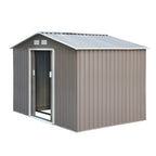 9 x 6FT Outdoor Garden Roofed Metal Storage Shed Tool Box with Foundation Ventilation & Doors Light Outsunny