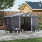 13 x 11ft Metal Garden Shed, Outdoor Storage Tool House with Ventilation Slots, Foundation Kit and Lockable Double Doors
