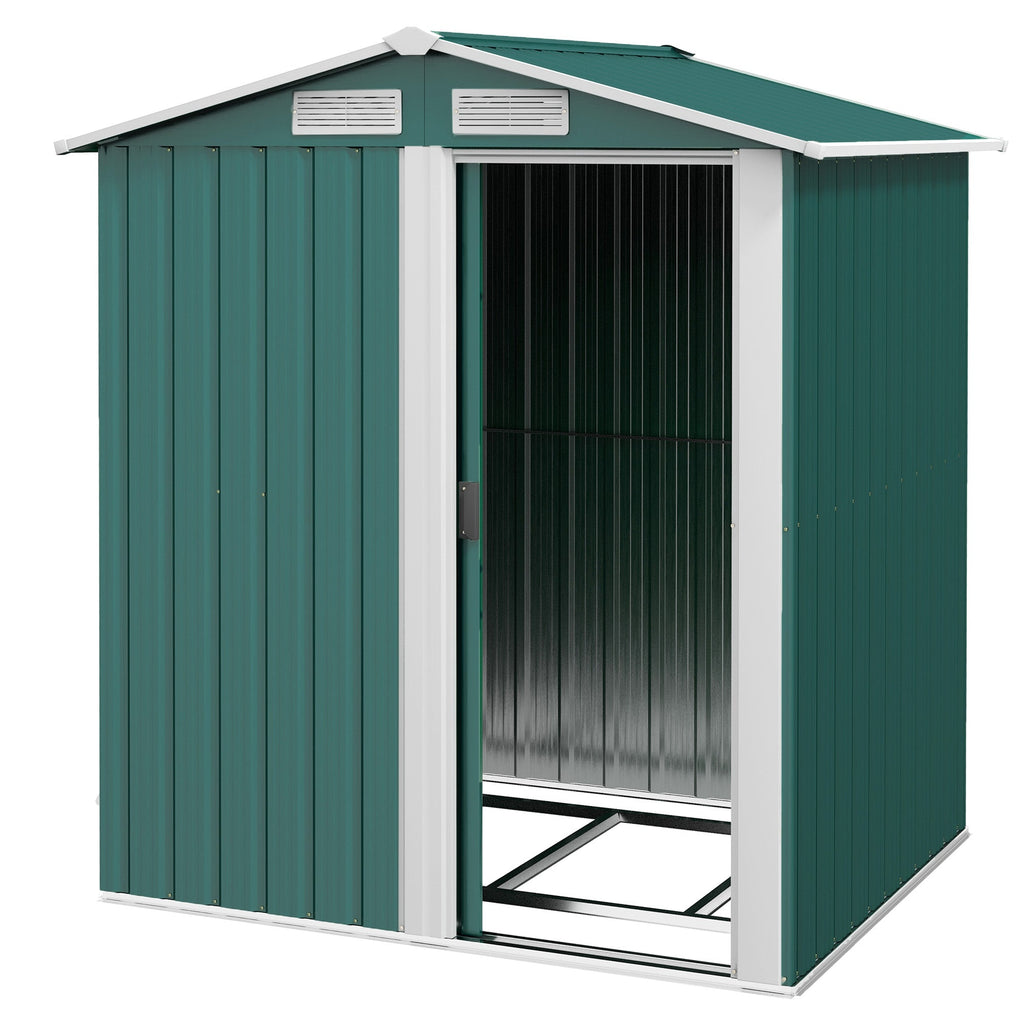 Garden Metal Tool Storage Shed with Sliding Door, Sloped Roof and Floor Foundation, 152 x 132 x 188cm Outsunny