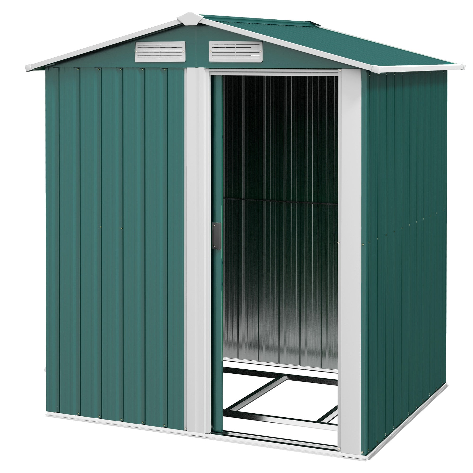 Garden Metal Tool Storage Shed with Sliding Door, Sloped Roof and Floor Foundation, 152 x 132 x 188cm Outsunny