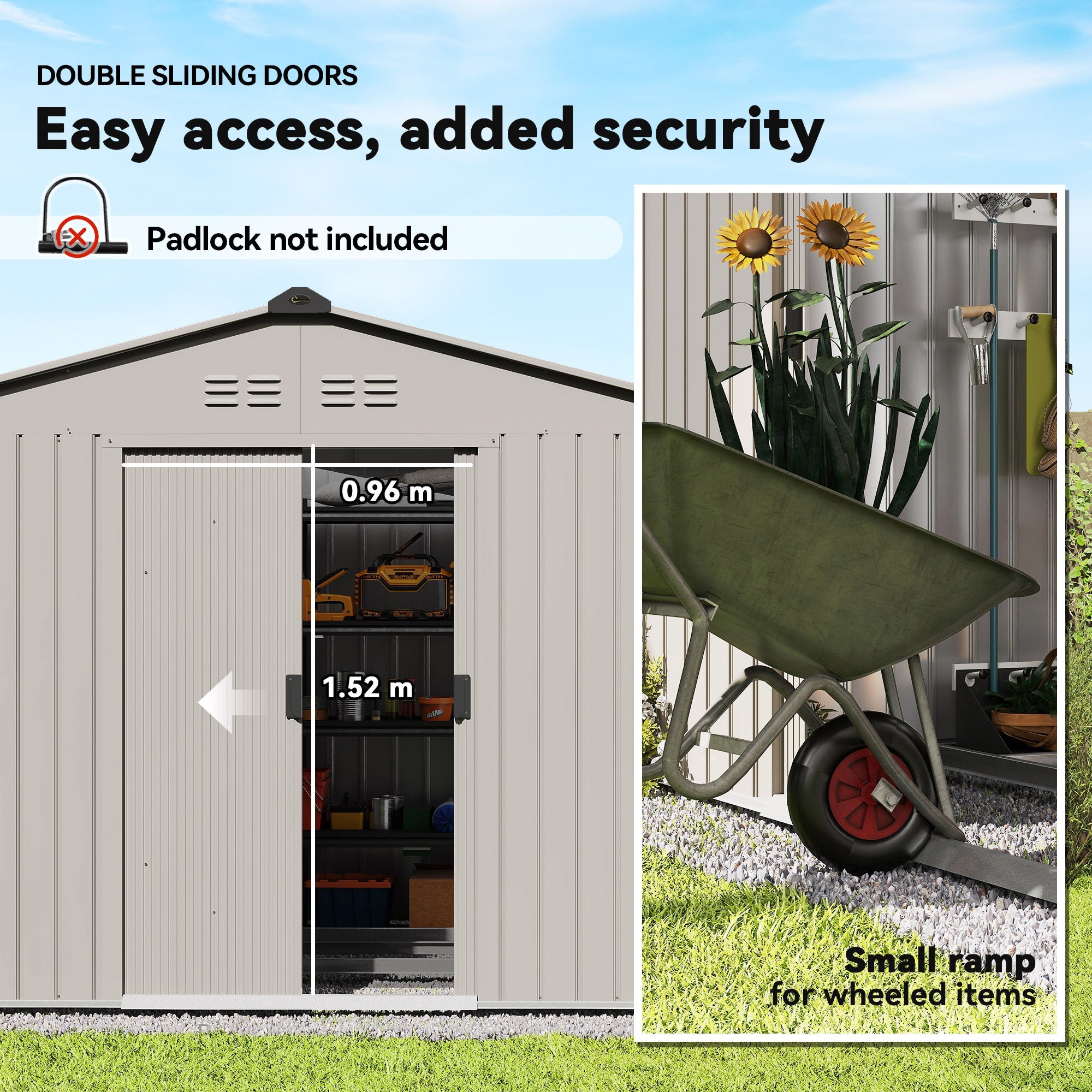 Garden Storage Shed, Metal Outdoor Storage Shed House with Foundation Kit, Ventilation, Doors, 9 x 6FT, Grey Outsunny