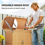 Small Shed, Wooden Garden Shed with Openable Hinged Roof and Removable Shelf, Outdoor Tool Storage Cabinet Chest with Double Doors, 74 x 43 x 88 cm, Natural Wood Finish Outsunny