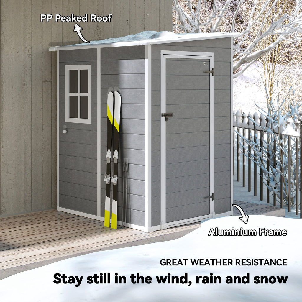 4'x5' Garden Storage Shed, Lean to Shed, Lockable Garden Shed with Window, Vent and Plastic Roof, Grey Outsunny