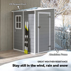 4'x5' Garden Storage Shed, Lean to Shed, Lockable Garden Shed with Window, Vent and Plastic Roof, Grey Outsunny