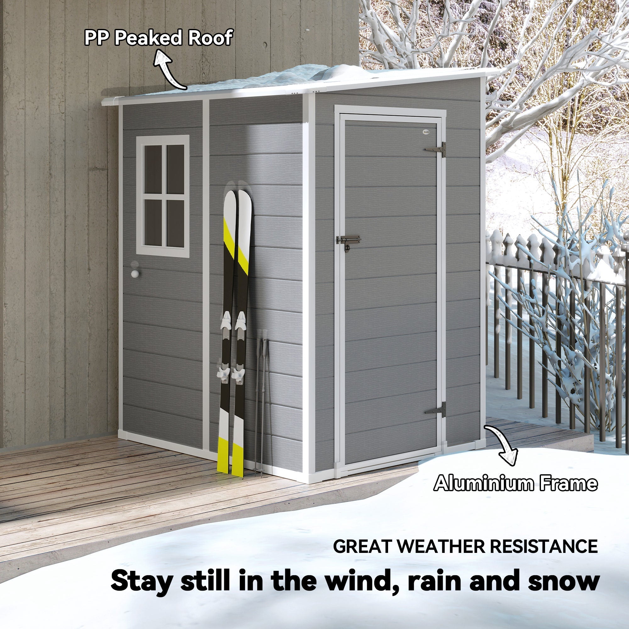 4'x5' Garden Storage Shed, Lean to Shed, Lockable Garden Shed with Window, Vent and Plastic Roof, Grey Outsunny