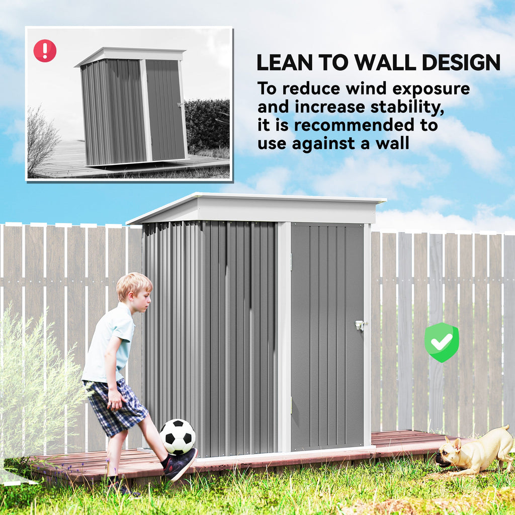 Metal Garden Shed, Outdoor Lean-to Shed for Tool Motor Bike, with Adjustable Shelf, Lock, Gloves, 5'x3'x6' Outsunny