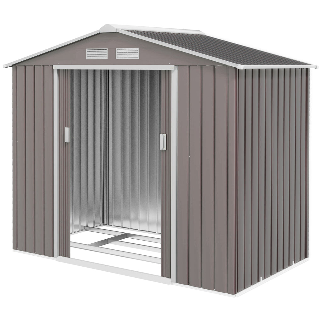 7ft x 4ft Lockable Garden Metal Storage Shed Storage Roofed Tool Metal Shed w/ Air Vents Steel Outsunny