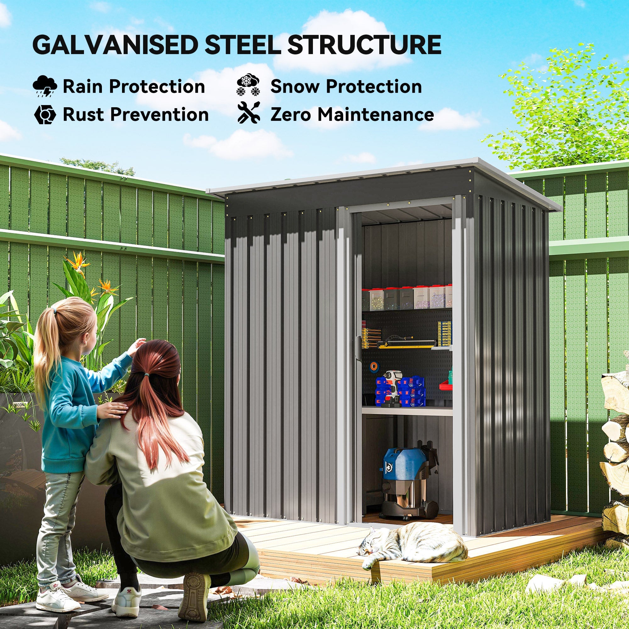 5x3 Storage Shed with Sliding Door and Sloped Roof for Garden Outsunny