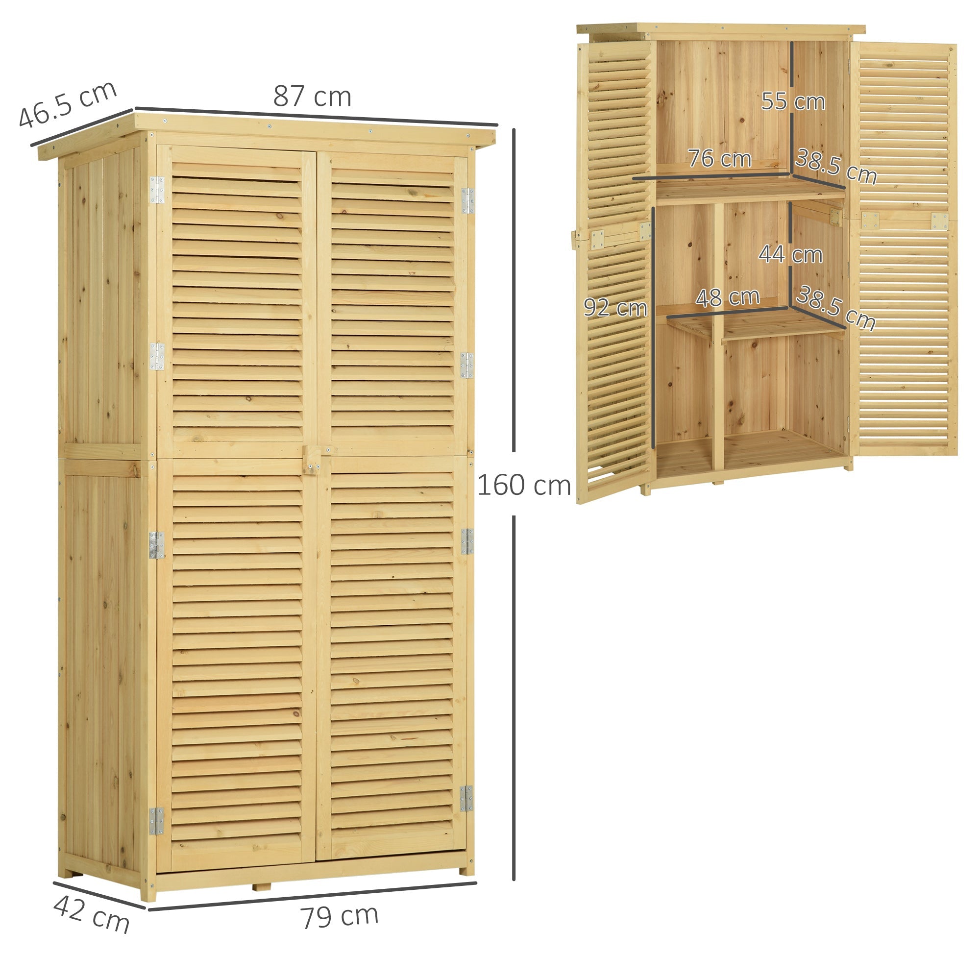 87 x 47 x 160cm Wooden Garden Shed, Sheds & Outdoor Storage with Asphalt Roof and 2 Lockable Doors, Natural Outsunny