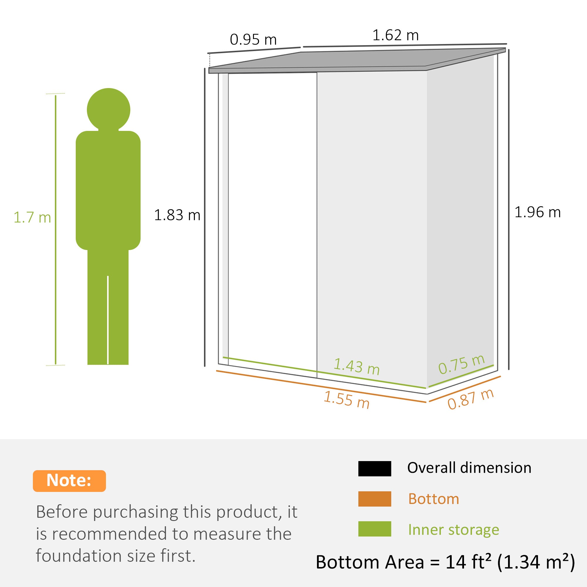 5.3 x 3.1ft Corrugated Steel Garden Shed Outsunny