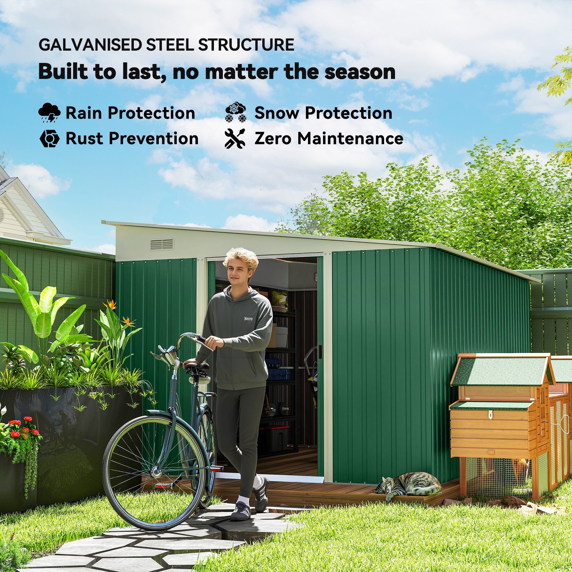 Garden Metal Storage Shed Outdoor Metal Tool House with Double Sliding Doors and 2 Air Vents, 11.3x9.2ft Outsunny