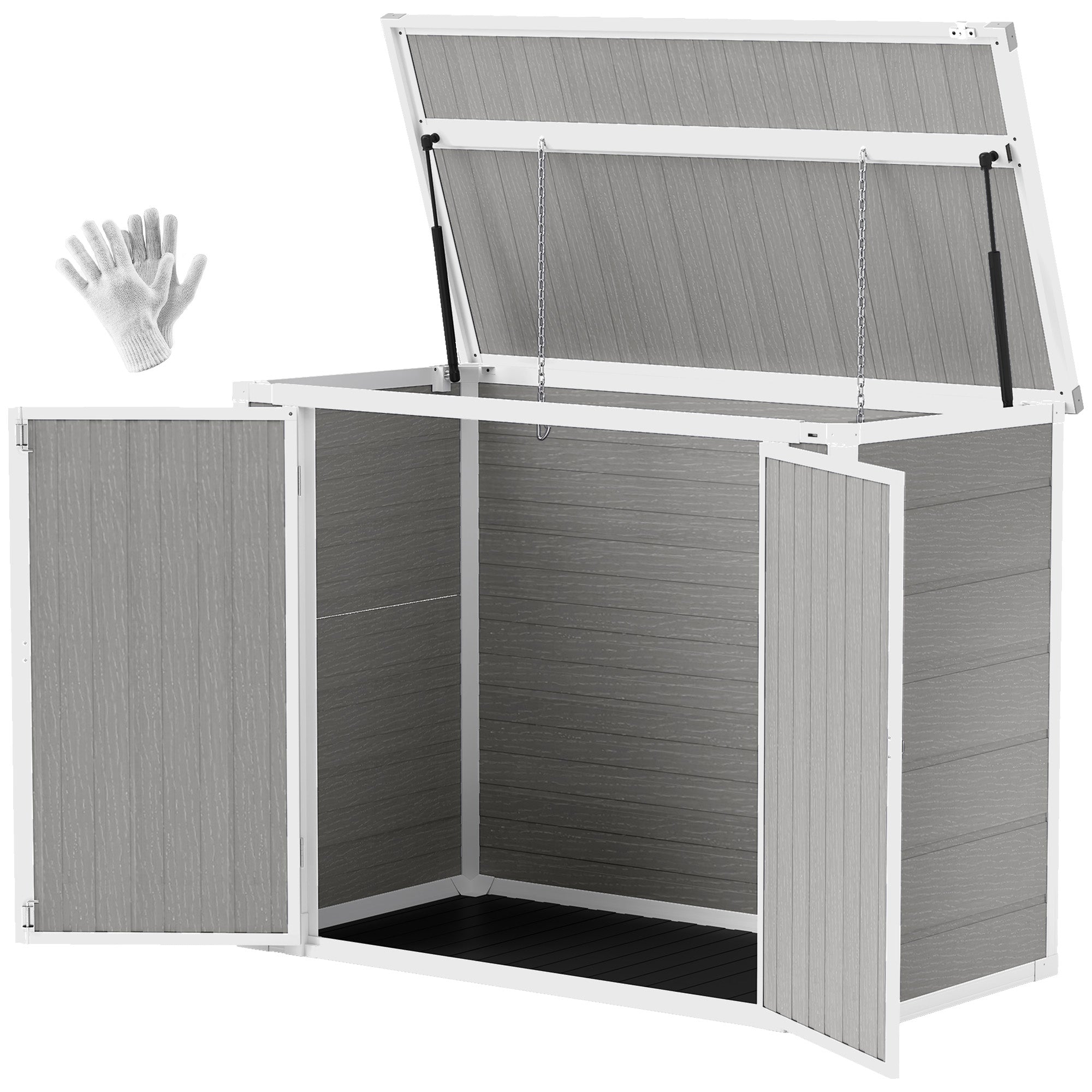4.7 x 2.5FT Garden Shed, Double Bin Storage Shed with Lockable Doors, Outdoor Small Shed with Openable Lid for 2 Trash Cans, Garden Tools Outsunny