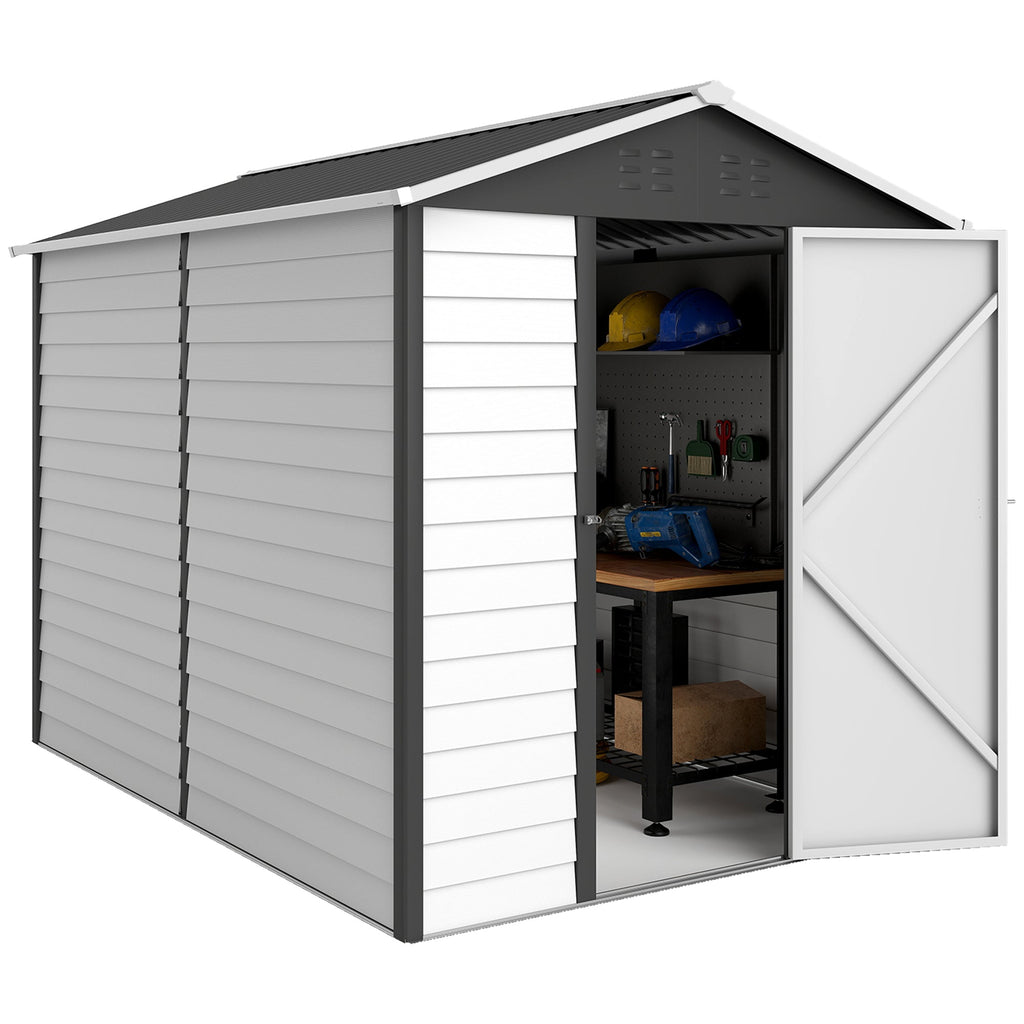 9x 6FT Metal Outdoor Garden Shed, Galvanised Tool Storage Shed w/ Sloped Roof, Lockable Door for Patio Lawn, Dark Grey Outsunny