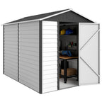9x 6FT Metal Outdoor Garden Shed, Galvanised Tool Storage Shed w/ Sloped Roof, Lockable Door for Patio Lawn, Dark Grey Outsunny