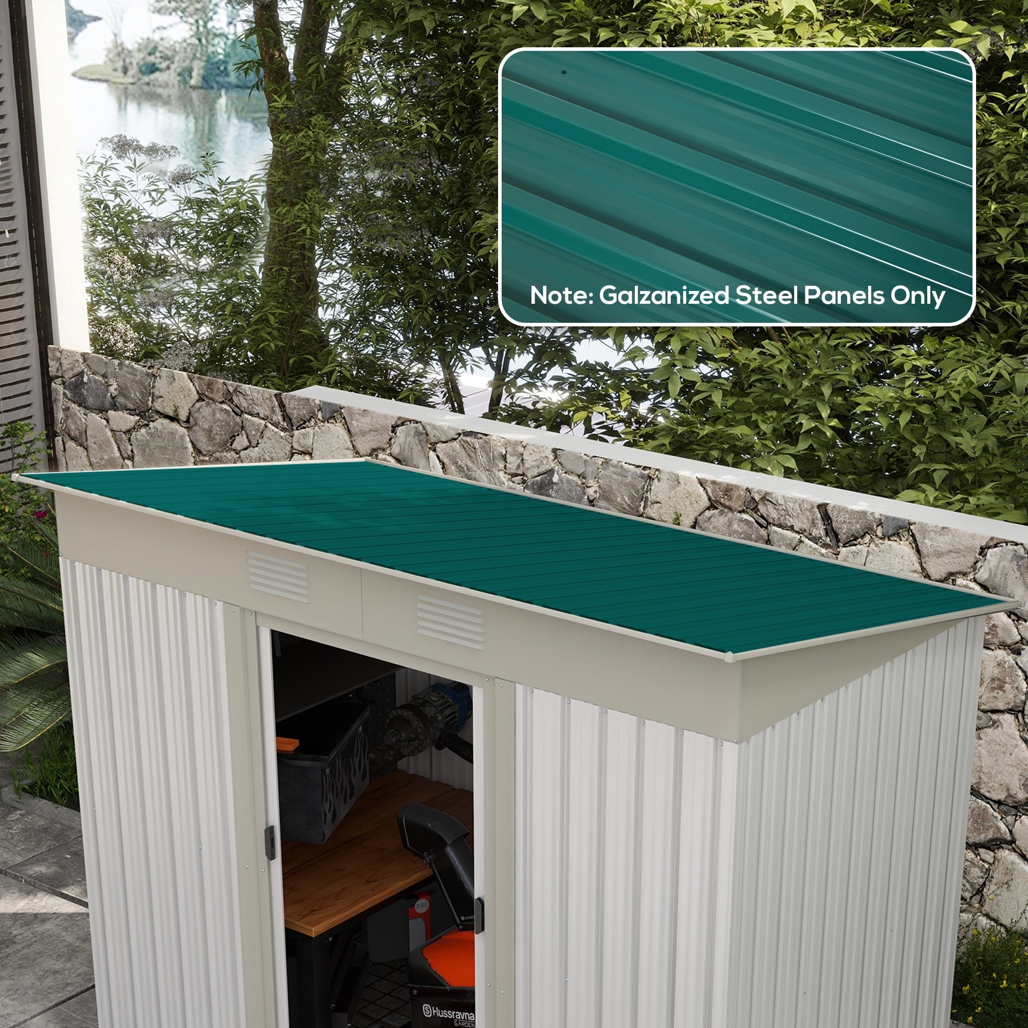 Corrugated Roofing Sheets, Pack of 24, Galvanised Metal Roofing Sheets for Greenhouse, Garage, Storage Shed, Carport, 129 x 45cm, Green Outsunny