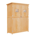 Wooden Garden Shed with Two Windows, Tool Storage Cabinet, Outdoor Double Door Organizer 127.5L x 50W x 164H cm, Natural Outsunny