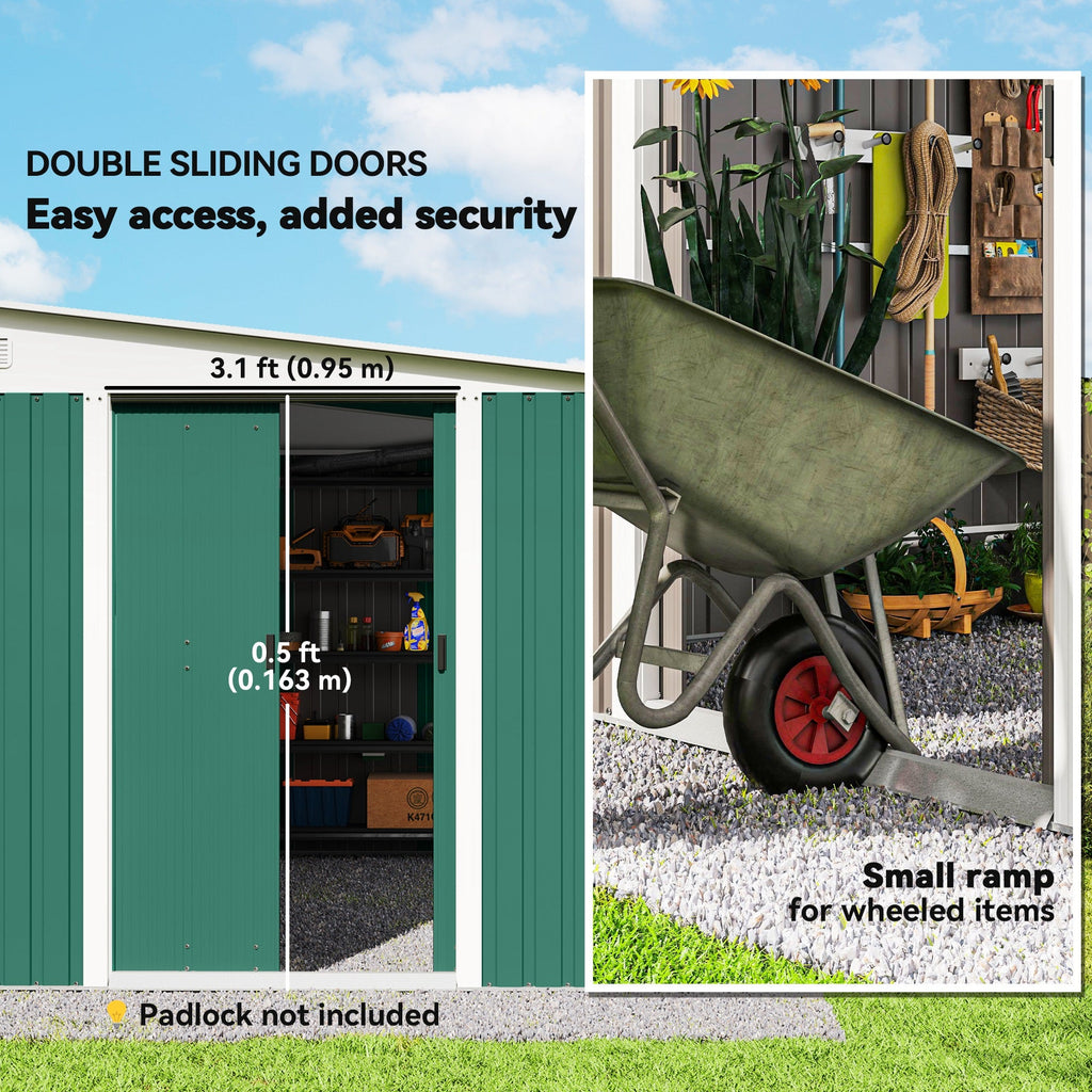 Garden Metal Storage Shed Outdoor Metal Tool House with Double Sliding Doors and 2 Air Vents, 11.3x9.2ft Outsunny