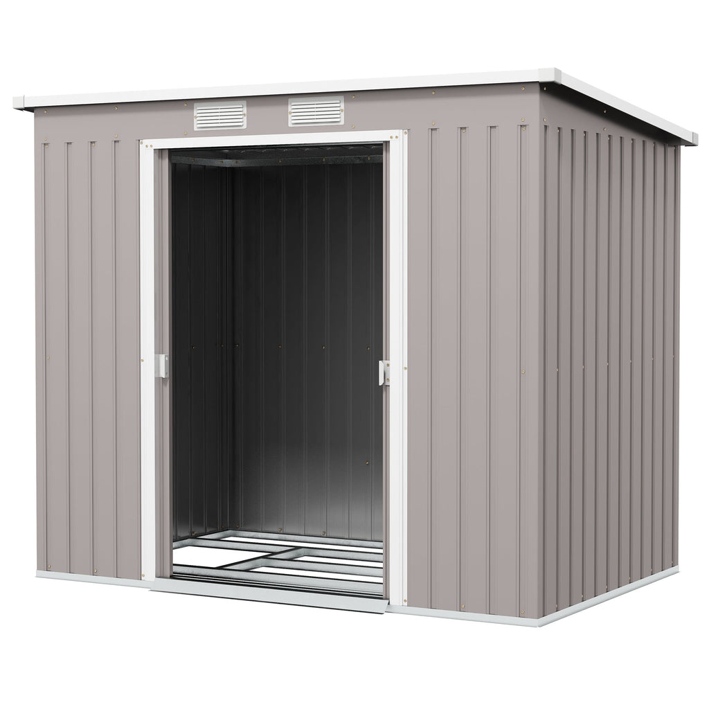 7 x 4 Garden Shed, Galvanised Steel, Metal Lean-to Tool Shed with Foundation Kit Outsunny