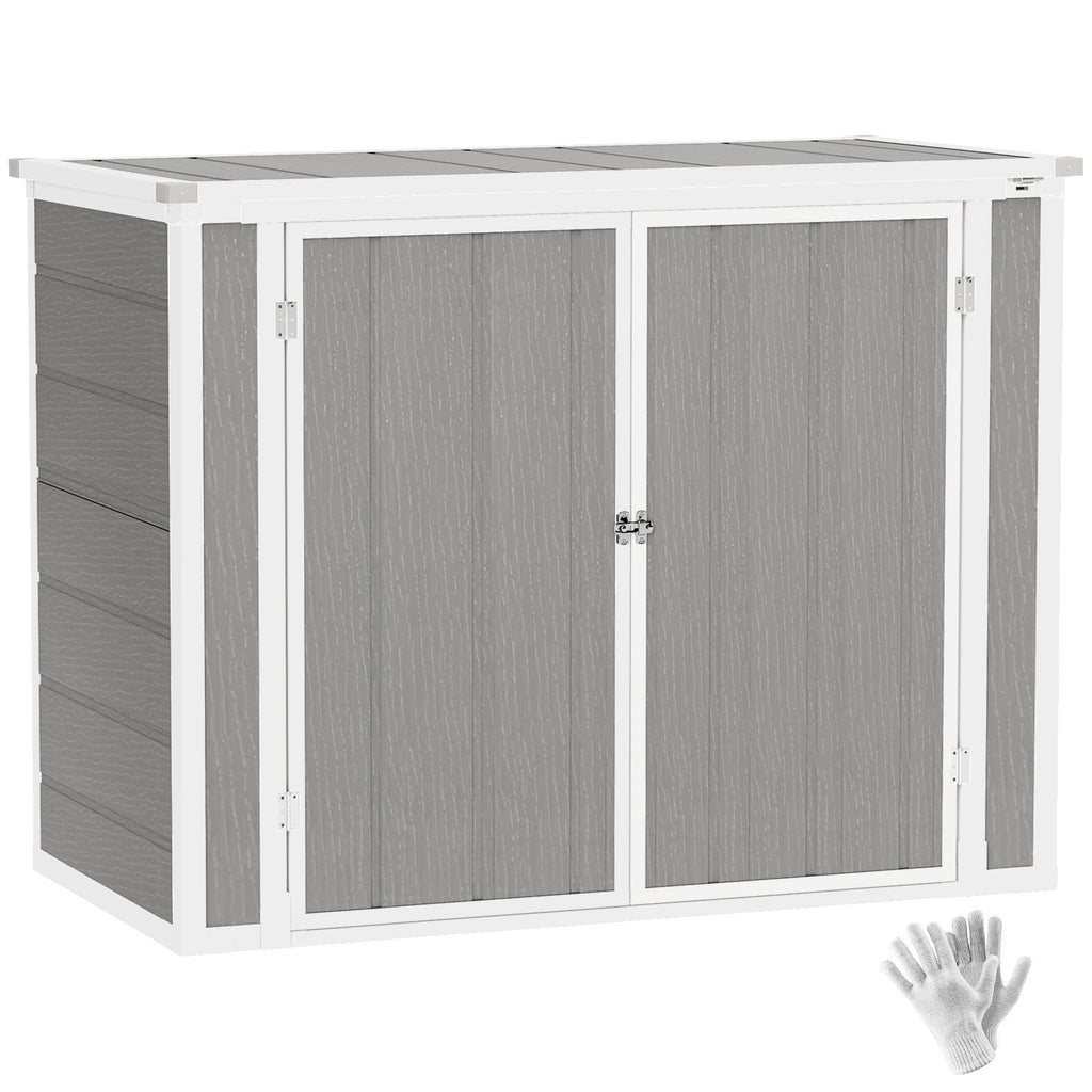 4.7 x 2.5FT Garden Shed, Double Bin Storage Shed with Lockable Doors, Outdoor Small Shed with Openable Lid for 2 Trash Cans, Garden Tools Outsunny