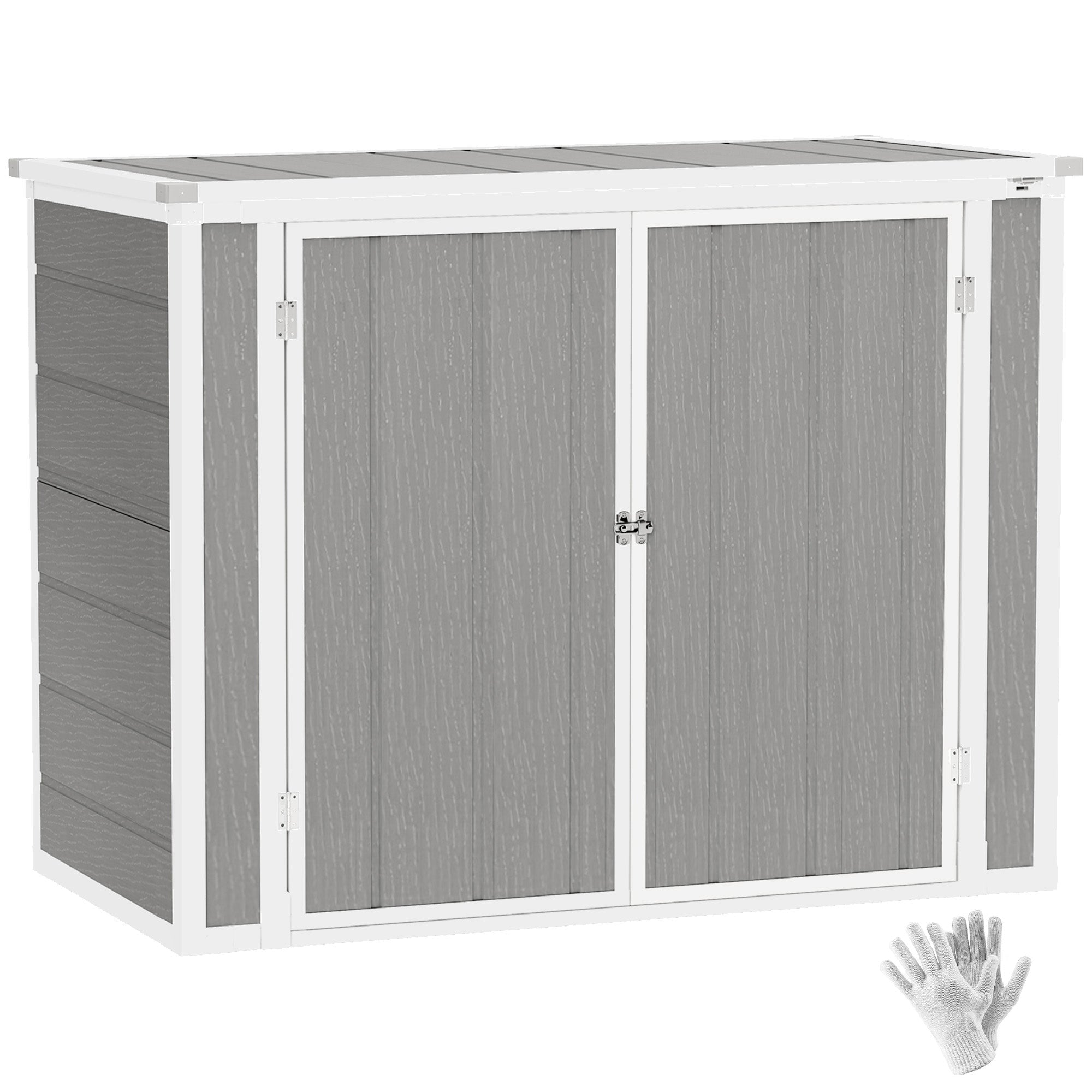 4.7 x 2.5FT Garden Shed, Double Bin Storage Shed with Lockable Doors, Outdoor Small Shed with Openable Lid for 2 Trash Cans, Garden Tools Outsunny